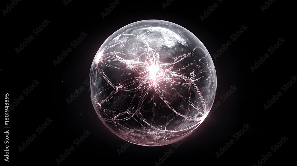 Poster a glowing spherical object with intricate energy patterns, symbolizing scientific exploration and in