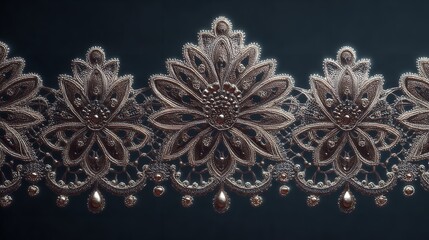Detailed Gold Floral Embroidery on Dark Blue Fabric