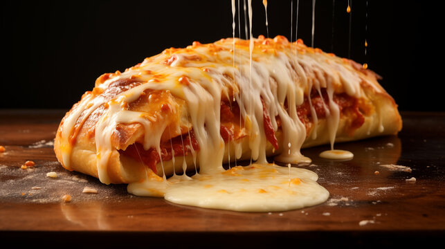  In junk food Piping hot pepperoni calzon loaded with chicken and cheez.