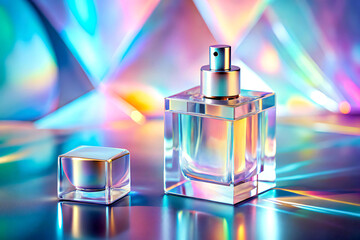 Holographic Glass Cube on Pastel Gradient Backdrop for Luxury Product Display