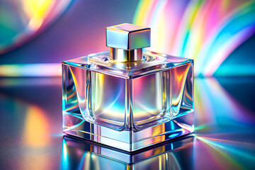 Holographic Glass Cube on Pastel Gradient Backdrop for Luxury Product Display