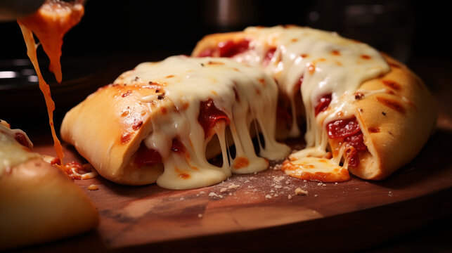  In junk food Piping hot pepperoni calzon loaded with chicken and cheez.