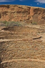 Three large Kivas at Chaco Canyon Pueblo, New Mexico.