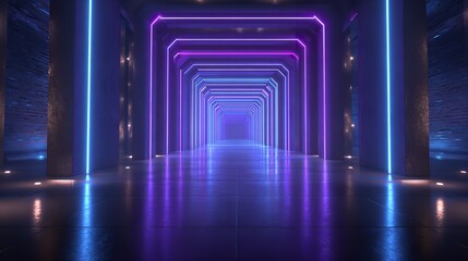 The empty neon tunnel provides an abstract, immersive background with a wallpaper feel, perfect for a bestseller with a futuristic theme
