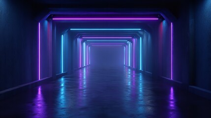The empty neon tunnel provides an abstract, immersive background with a wallpaper feel, perfect for a bestseller with a futuristic theme