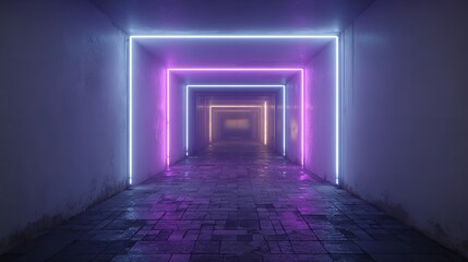 The empty neon tunnel provides an abstract, immersive background with a wallpaper feel, perfect for a bestseller with a futuristic theme