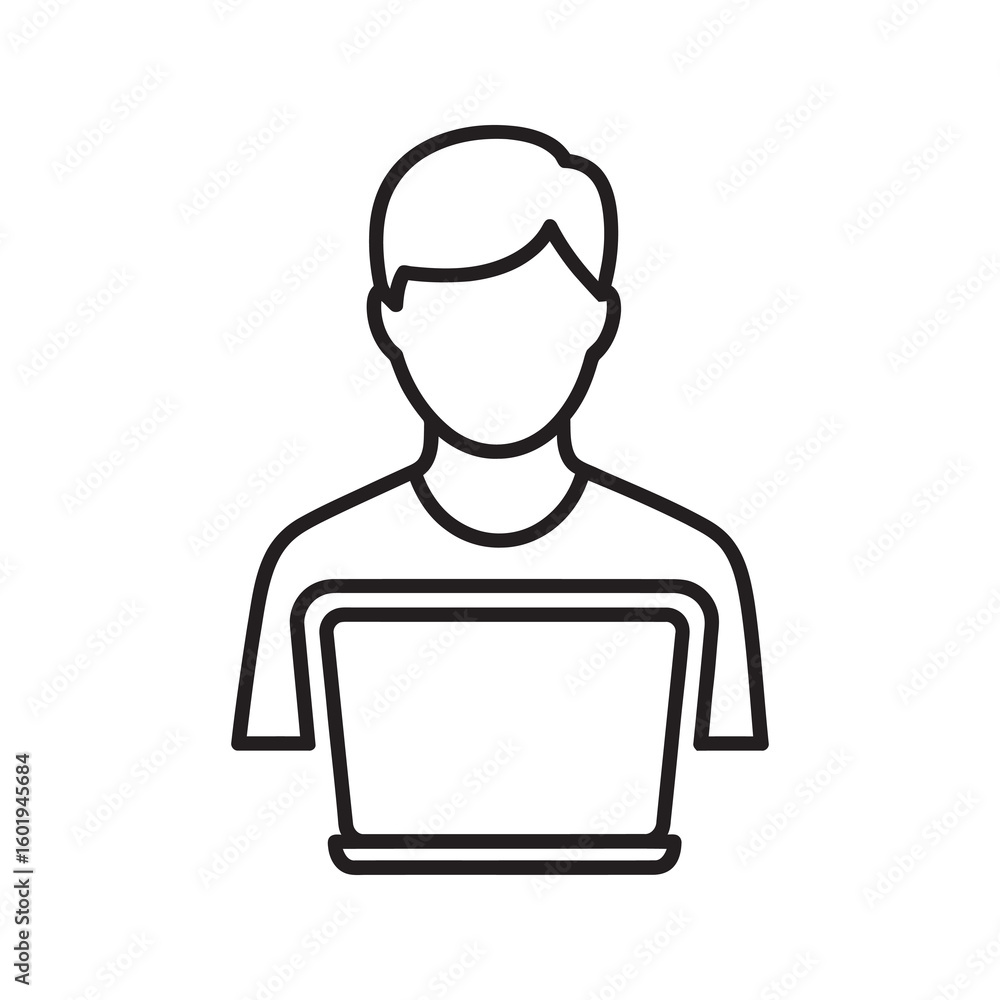 Fototapete person using a laptop computer icon representing a remote worker freelancer or student working onlin