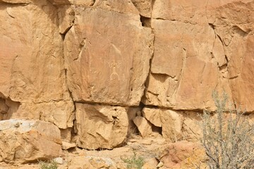 Petroglyph on a cliff wall at Chaco Canyon Pueblo, New Mexico.