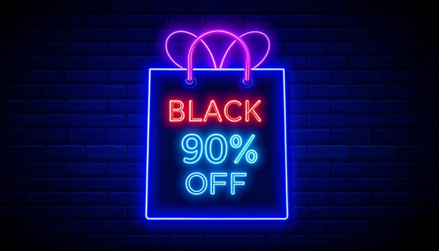 Neon shopping bag with black friday sale - Powered by Adobe