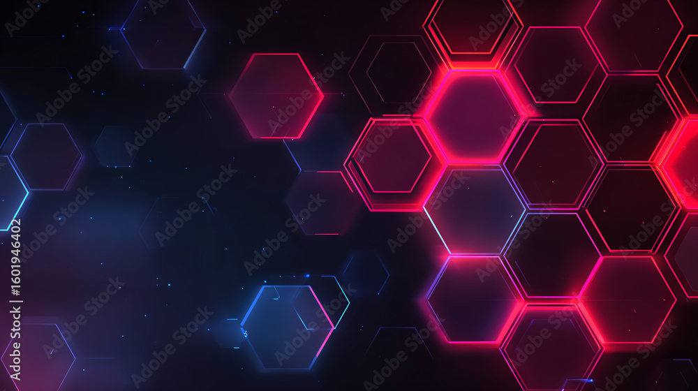 Poster abstract digital background featuring hexagonal patterns in vibrant colors, ideal for technology and