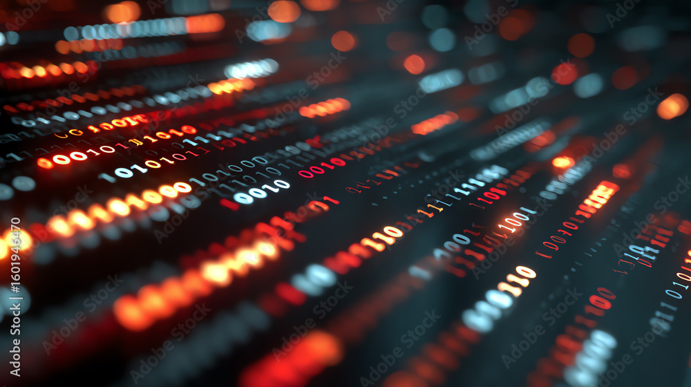 Poster abstract digital data streams in vibrant colors, showcasing the dynamic flow of information in a tec