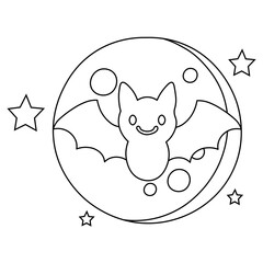 Happy Bat Flying Over the Full Moon