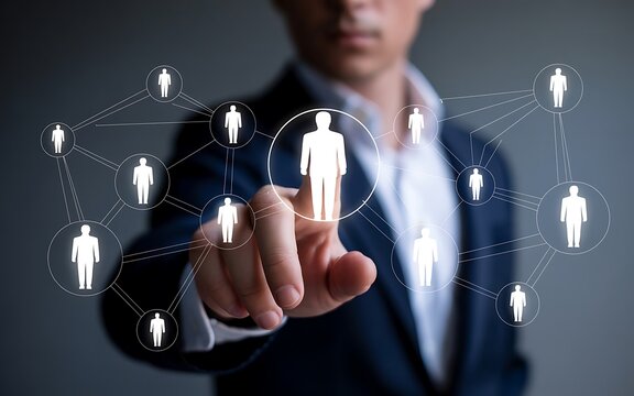 Man touching digital network of people business