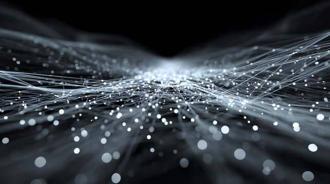 Abstract digital landscape with flowing lines and glowing particles on a dark background, representing technology and innovation.