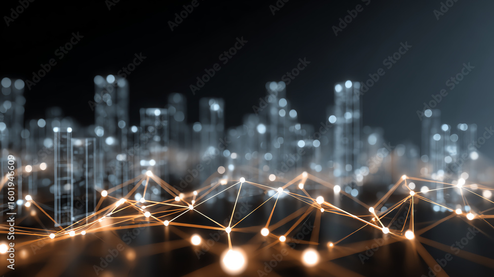 Poster abstract representation of a digital cityscape with illuminated connections, symbolizing connectivit