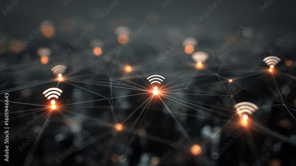 Poster abstract representation of connectivity and communication in the digital world, featuring network no