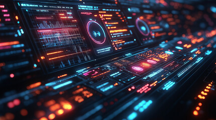 Fototapeta premium Holographic screen interface showing machine learning graphs