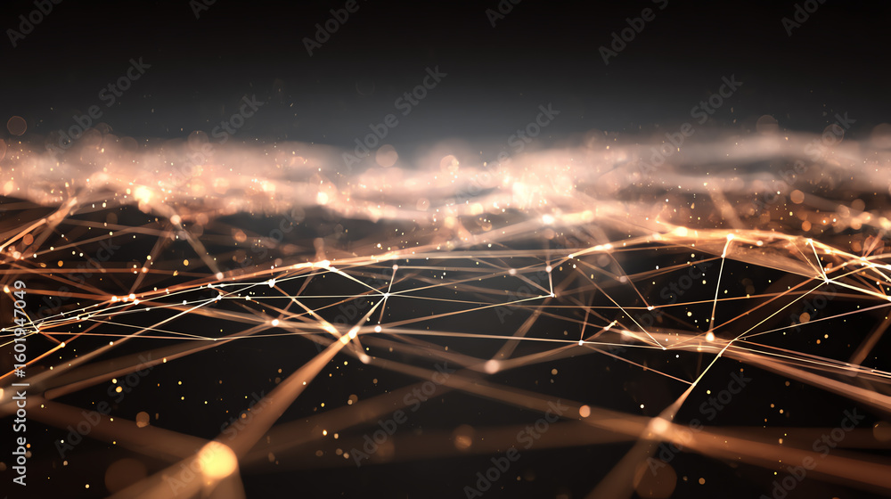 Poster an abstract view of a digital network, showcasing interconnected lines and nodes against a dark back