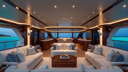 Luxury yacht interior design boat travel ocean sea view lounge furniture decor modern style cruise vacation
