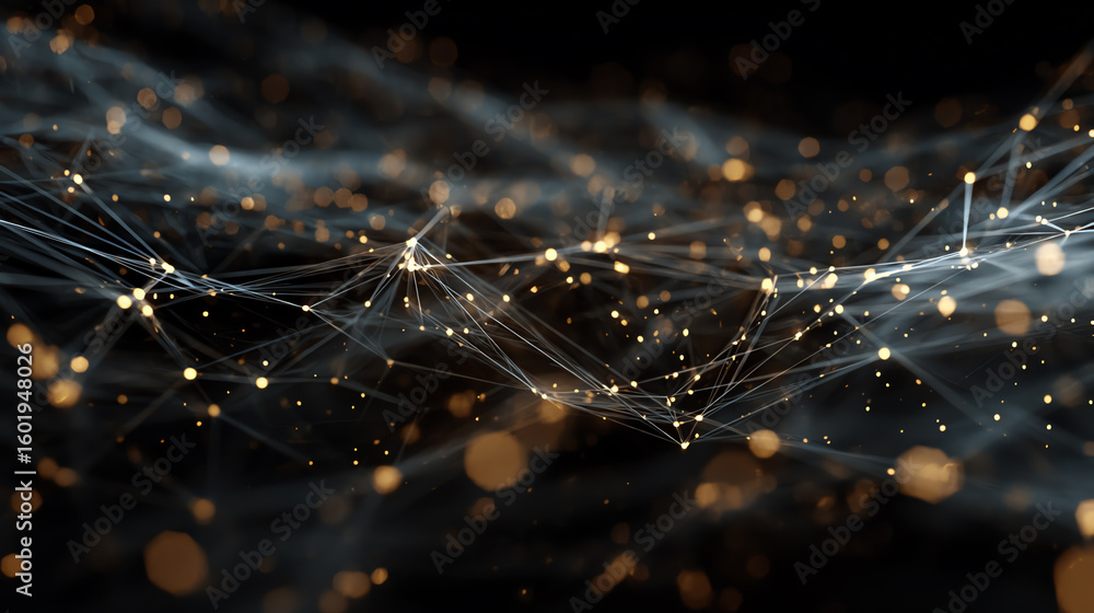 Poster intricate network of glowing particles representing digital connections and advanced technology in a