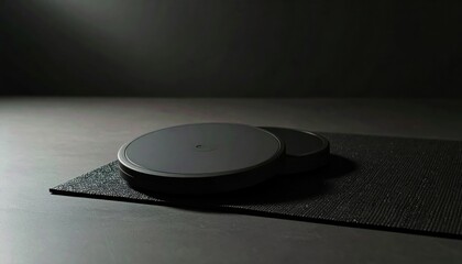 Minimalist Black Round Coasters on Dark Surface with Texture