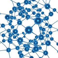 Blue atom network structure background science technology connection molecular model design 3d render