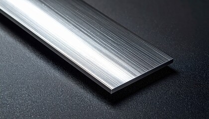 Polished Metal Strip on Dark Background with Reflections and Texture