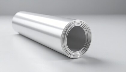 Silver Metallic Roll of Smooth Material on Clean Surface