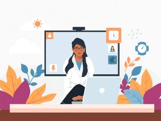 Doctor conducting online consultation via video conference with patient