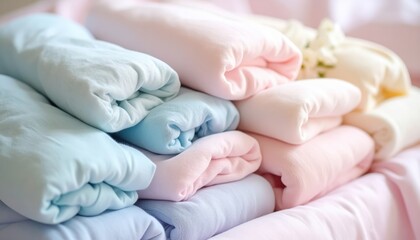 Soft Colorful Cotton Fabrics Rolled Neatly on a Light Background