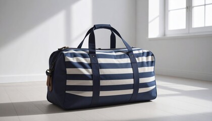 Stylish and Modern Striped Travel Bag in Bright Interior Setting