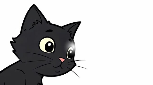 Animated Black Cat: Curious Gaze, Blinking, and Playful Expressions