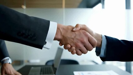 Professional business handshake between two colleagues in modern office showcasing trust and successful cooperation - Powered by Adobe