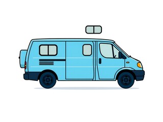 Blue camper van with spare tire and roof vent