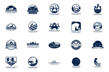 Set of Horse Farm logo design vector template. Farm Horse logo collections