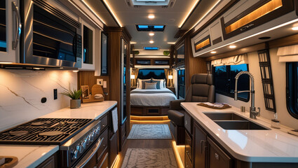 Rv interior design kitchen living luxury travel home rv decor rv lifestyle rv renovation rv remodel rv camping