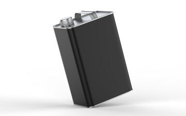 Black tin can with cap and handle for branding and mockup, 3d illustration.