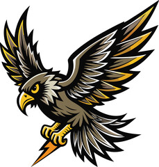 Fierce brown eagle with yellow accents and lightning bolt bird predator