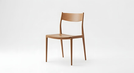 Fototapeta premium Elegant wooden dining chair with a minimalist design, isolated on a clean white studio background. Modern furniture concept.
