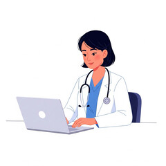 Female Doctor Working on Laptop Illustration