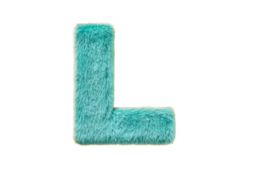 Furry Light Blue Letter L Plush Cushion on Transparent Background