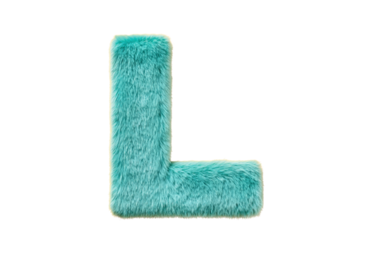 Furry Light Blue Letter L Plush Cushion on Transparent Background
