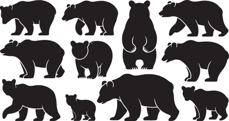 Fototapeta premium Silhouettes of Bears in Motion Captured in Minimalist Art Style