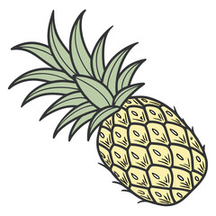 Stylized Pineapple Illustration with Green Leaves and Yellow Fruit