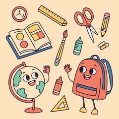 Whimsical Back to School Supplies with Happy Faces