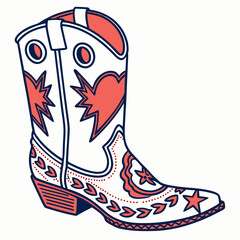 Whimsical Cowboy Boot with Heart Stars and Decorative Accents