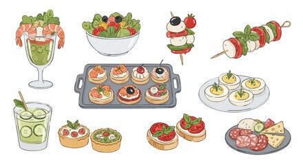 Vector with brush strokes on the theme of funny appetizers