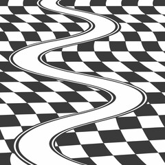 Winding White Road on Distorted Checkerboard Pattern