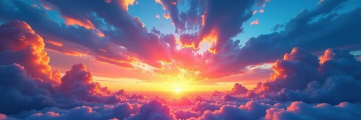 Vast blue sky, vibrant sunset cloudscape Dramatic, colorful, horizontal , background, pink