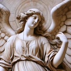 A Renaissance fresco angel with gilt details on aged plaster, Ai generated image